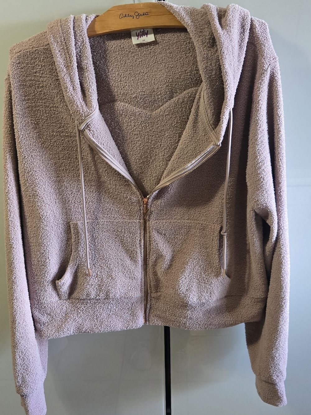 YITTY Plush Zip-Up Teddy Hoodie in Mauve